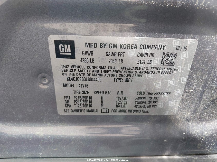 2020 Buick Encore Fwd Essence VIN: KL4CJCSB3LB044409 Lot: 44873891