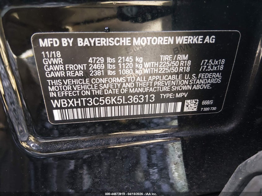 2019 BMW X1 xDrive28I VIN: WBXHT3C56K5L36313 Lot: 44873919