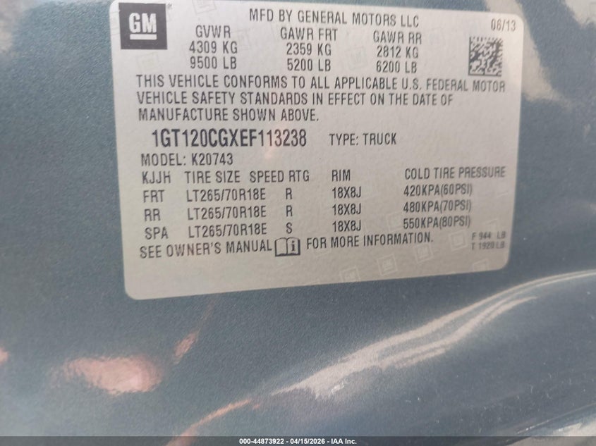 2014 GMC Sierra 2500Hd Sle VIN: 1GT120CGXEF113238 Lot: 44873922