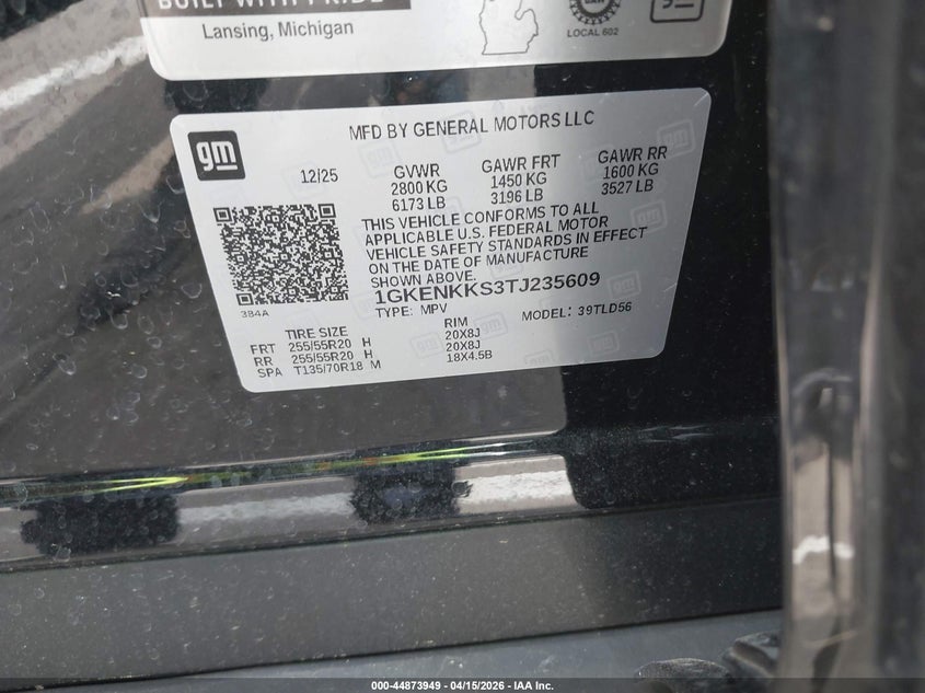 2026 GMC Acadia Elevation Fwd VIN: 1GKENKKS3TJ235609 Lot: 44873949