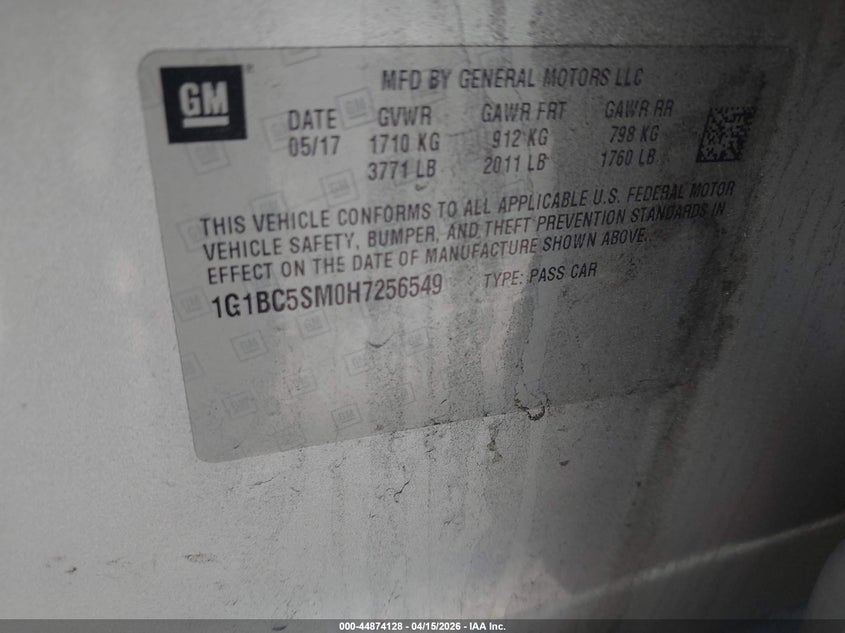 2017 Chevrolet Cruze Ls Auto VIN: 1G1BC5SM0H7256549 Lot: 44874128