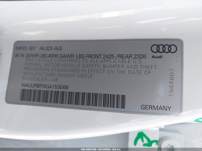2016 Audi A3 E-Tron 1.4T Premium VIN: WAUUPBFFXGA153068 Lot: 44874166