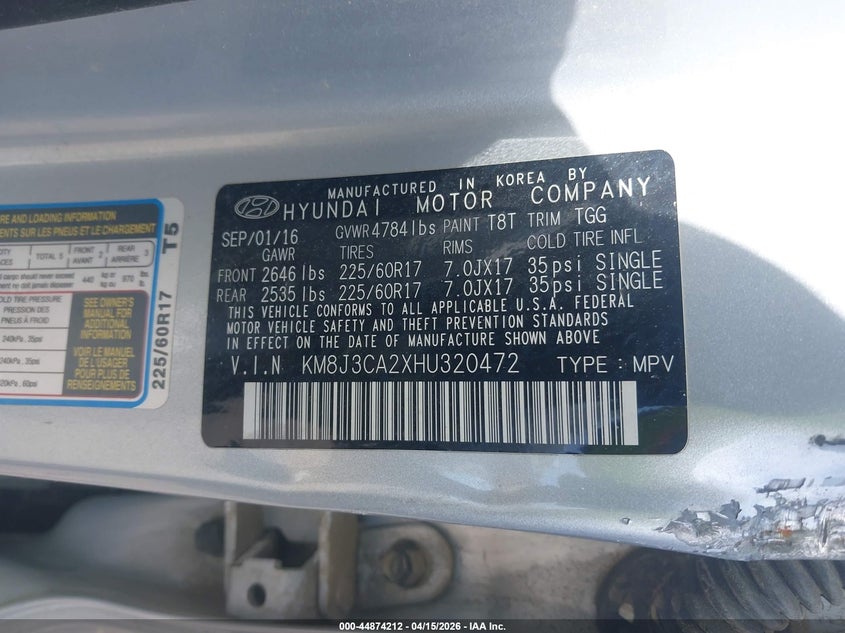 2017 Hyundai Tucson 1.6 Eco silver Lot 111044874212 Vin KM8J3CA2XHU320472