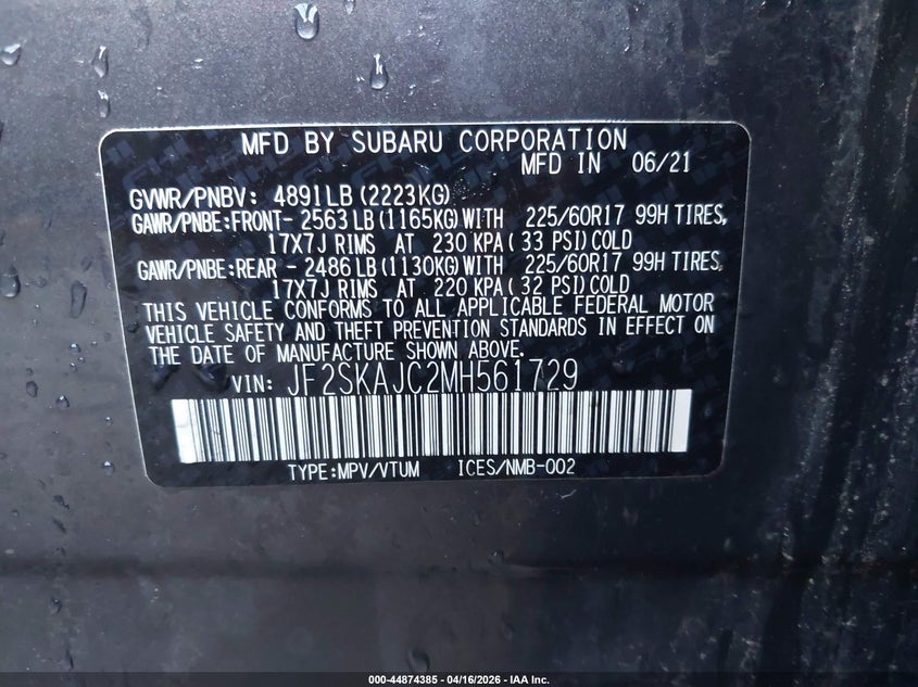 2021 Subaru Forester 2.5 Premium Grey Lot 111044874385 Vin JF2SKAJC2MH561729