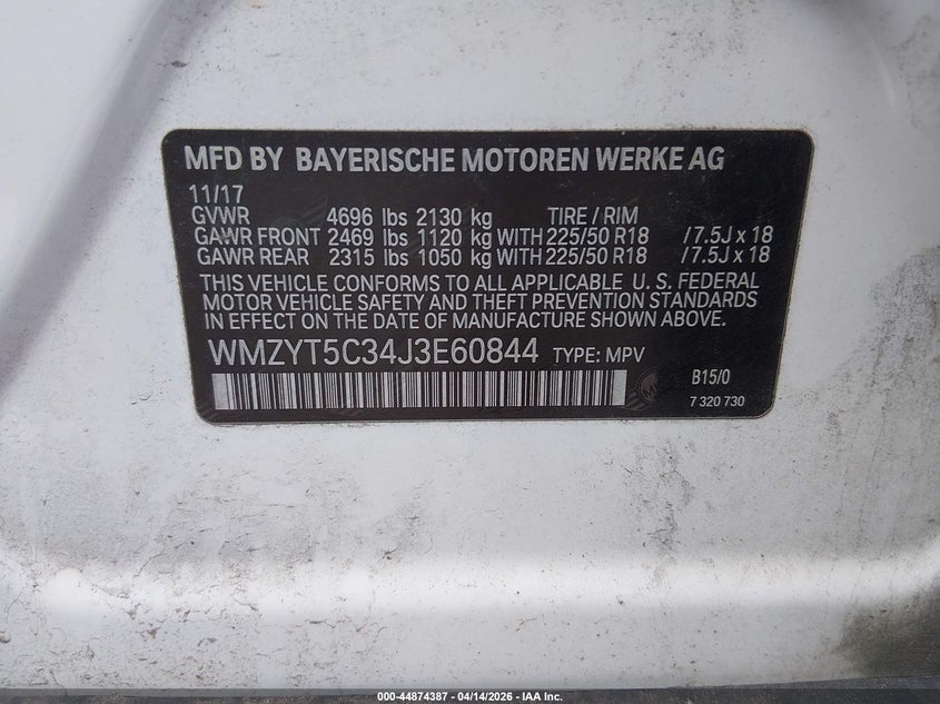 2018 Mini Countryman Cooper S VIN: WMZYT5C34J3E60844 Lot: 44874387