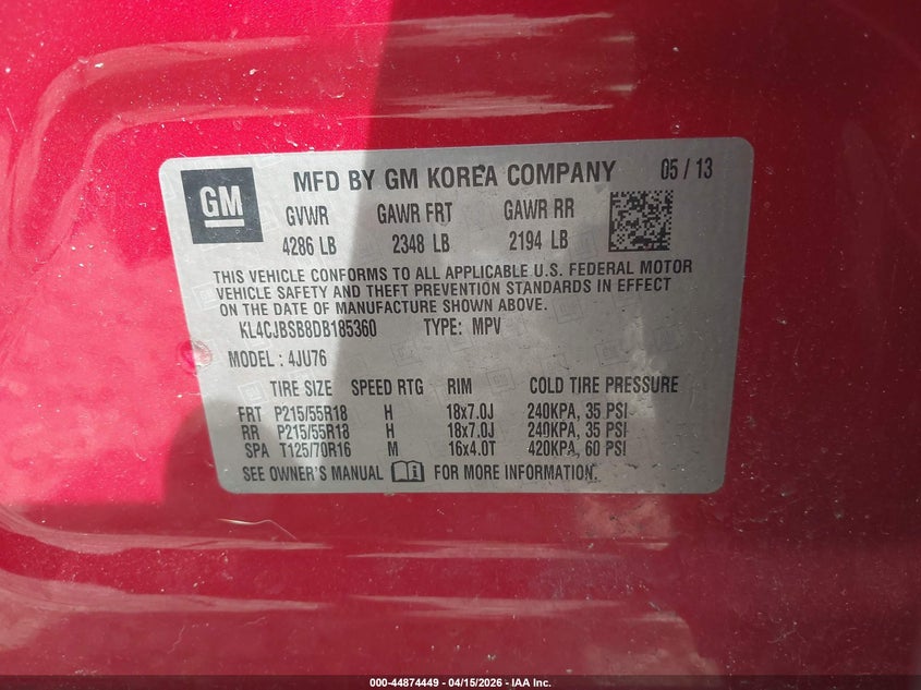 2013 Buick Encore 1.4 Convenience red Lot 111044874449 Vin KL4CJBSB8DB185360