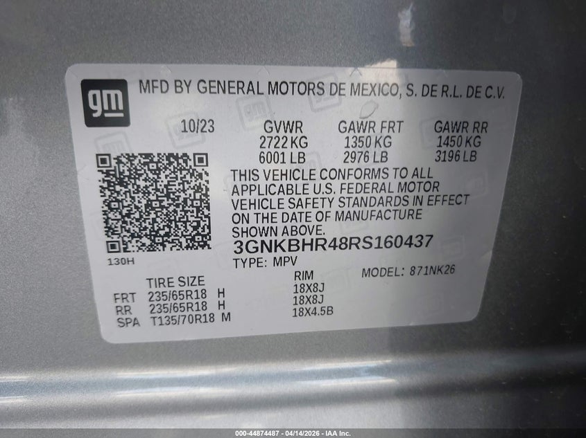 2024 Chevrolet Blazer Awd 2Lt VIN: 3GNKBHR48RS160437 Lot: 44874487