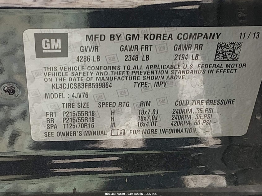 2014 Buick Encore Leather VIN: KL4CJCSB3EB599864 Lot: 44874489