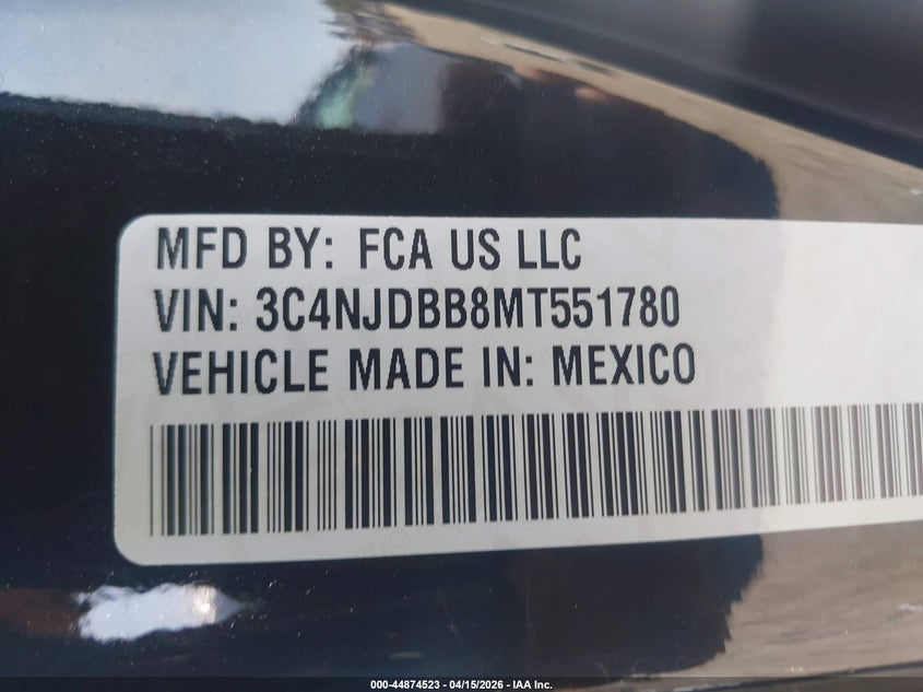 2021 Jeep Compass Latitude 4X4 VIN: 3C4NJDBB8MT551780 Lot: 44874523