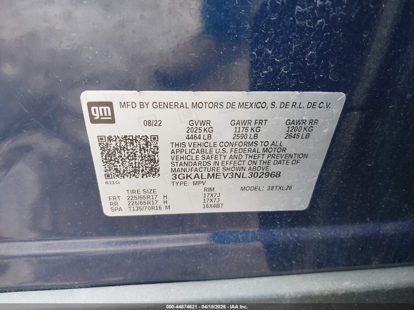 2022 GMC Terrain Fwd Sle VIN: 3GKALMEV3NL302968 Lot: 44874621