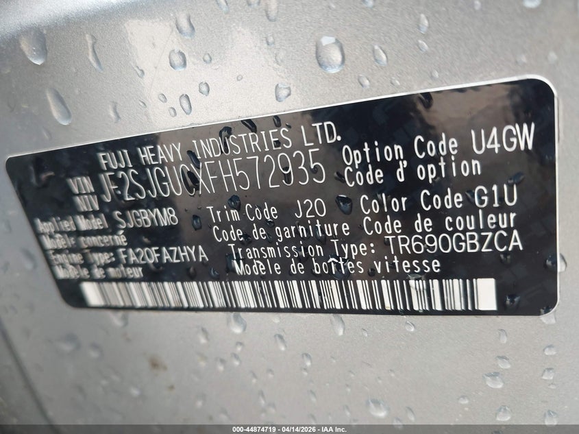 2015 Subaru Forester 2.0Xt Touring VIN: JF2SJGUCXFH572935 Lot: 44874719