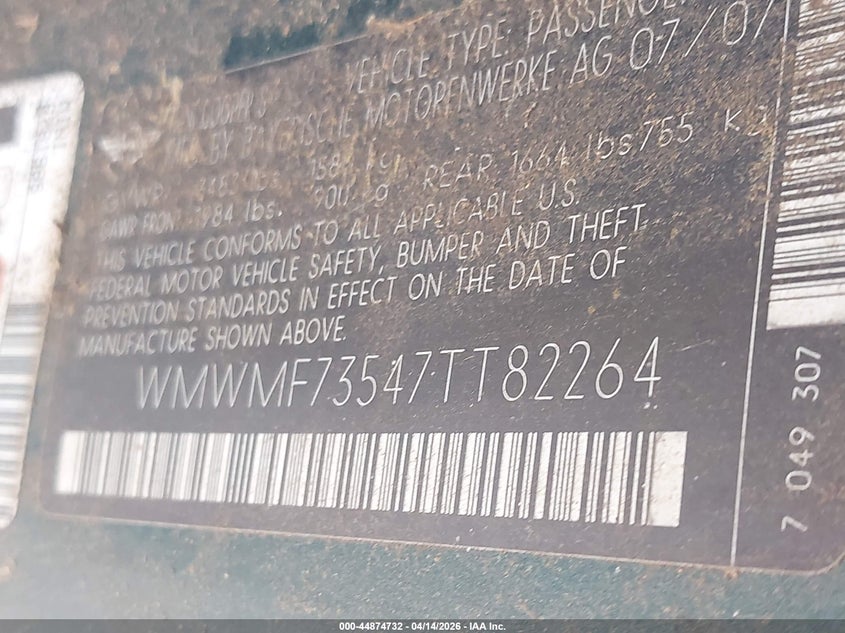 2007 Mini Cooper S VIN: WMWMF73547TT82264 Lot: 44874732