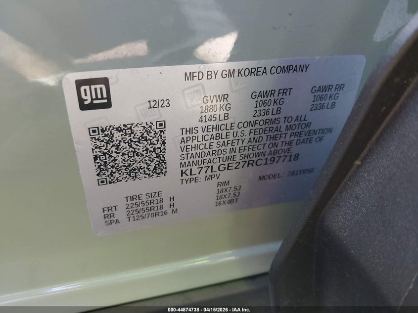 VIN KL77LGE27RC197718 2024 CHEVROLET TRAX FWD 1RS