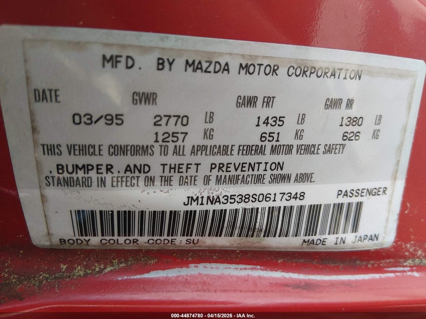 1995 Mazda Mx-5 Miata VIN: JM1NA3538S0617348 Lot: 44874780