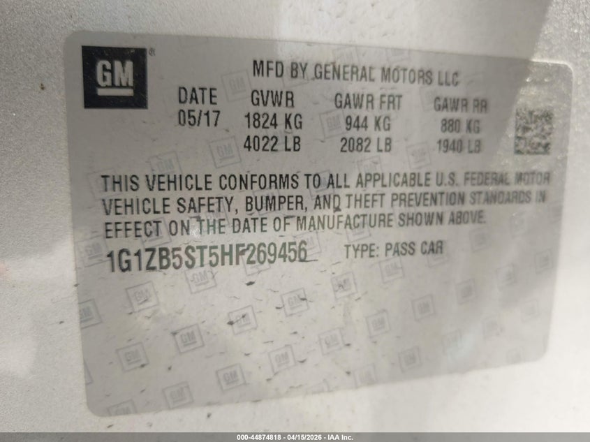 2017 Chevrolet Malibu Ls VIN: 1G1ZB5ST5HF269456 Lot: 44874818