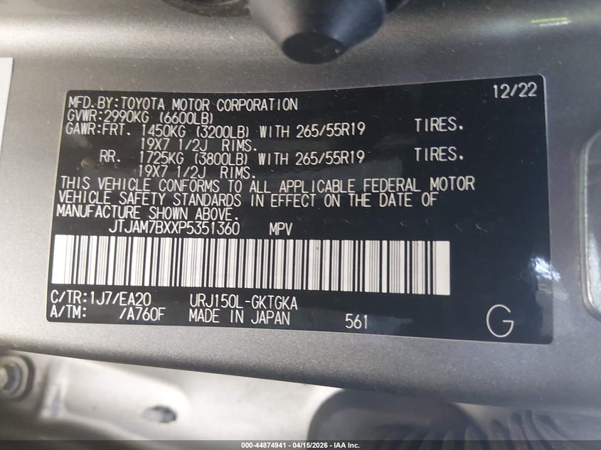 2023 Lexus Gx 460 Premium VIN: JTJAM7BXXP5351360 Lot: 44874941