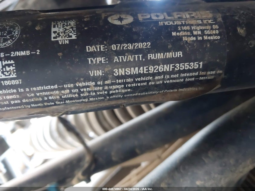 2022 Polaris Rzr Pro Xp 4 Sport VIN: 3NSM4E926NF355351 Lot: 44874967