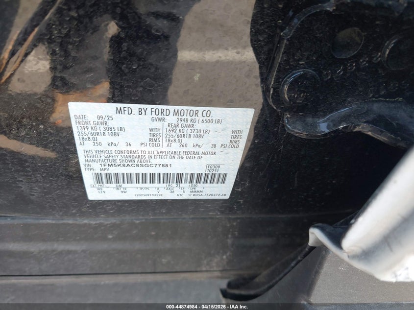 2025 Ford Explorer Police Interceptor VIN: 1FM5K8AC8SGC77881 Lot: 44874984
