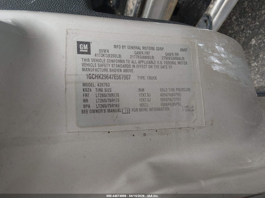 2007 Chevrolet Silverado 2500Hd Ltz VIN: 1GCHK29647E567907 Lot: 44874996