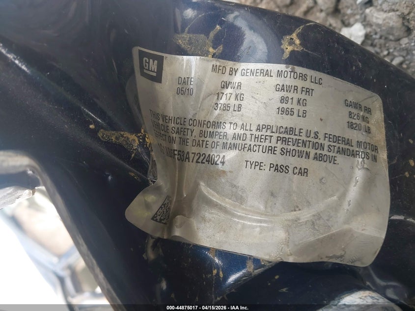 2010 Chevrolet Cobalt Ls VIN: 1G1AB5F53A7224024 Lot: 44875017