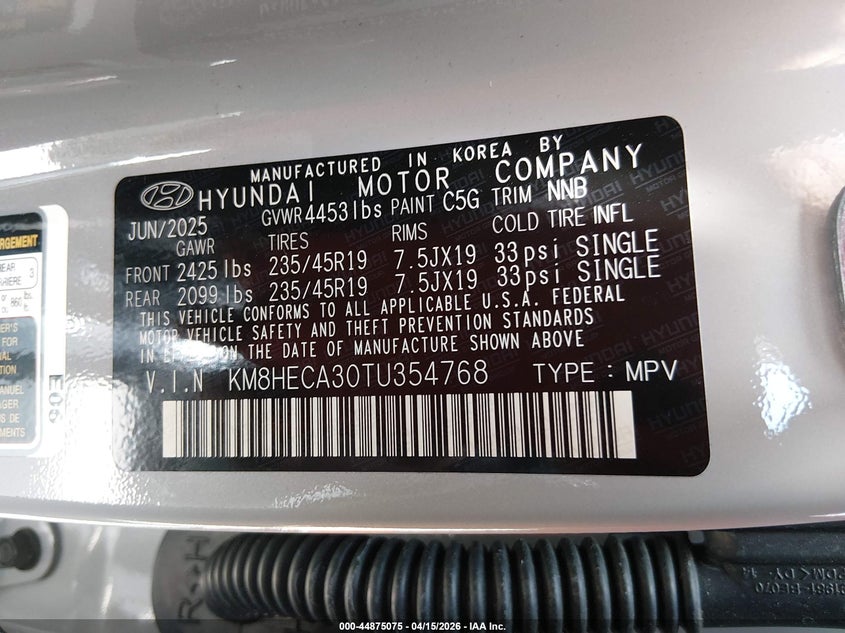 2026 Hyundai Kona Limited VIN: KM8HECA30TU354768 Lot: 44875075