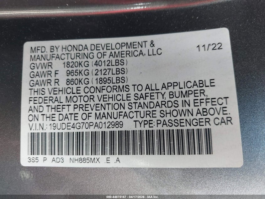 2023 Acura Integra A-Spec Technology VIN: 19UDE4G70PA012989 Lot: 44875167