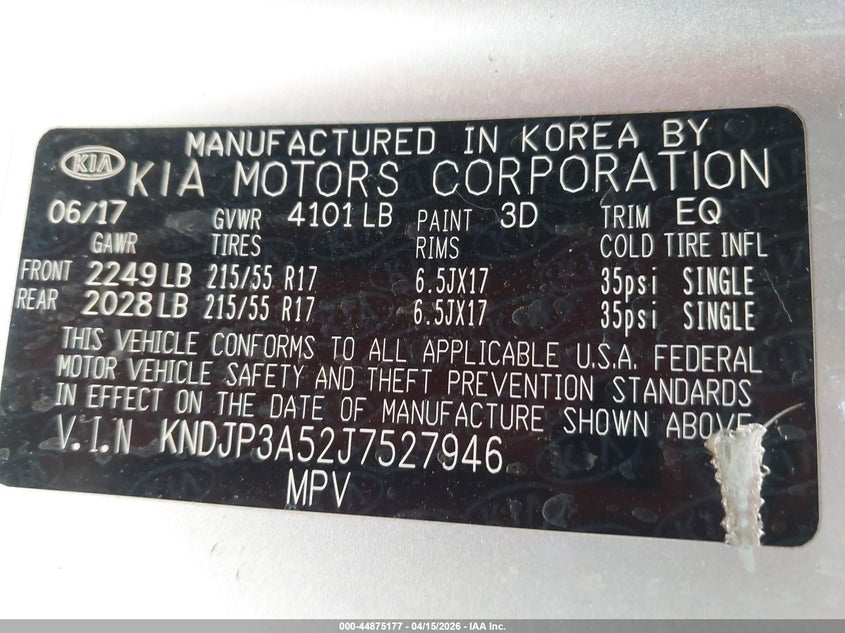 2018 Kia Soul + VIN: KNDJP3A52J7527946 Lot: 44875177