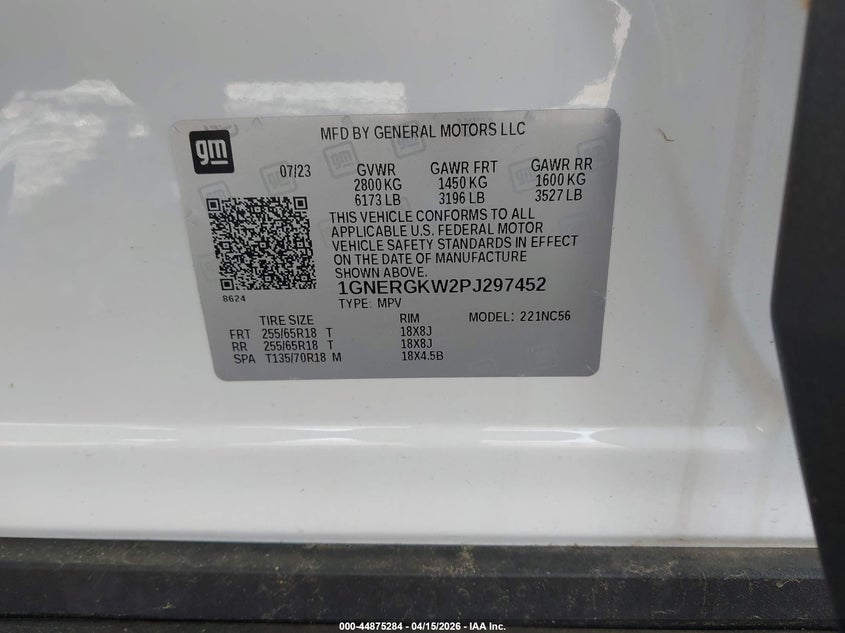 2023 Chevrolet Traverse Fwd Lt Cloth VIN: 1GNERGKW2PJ297452 Lot: 44875284