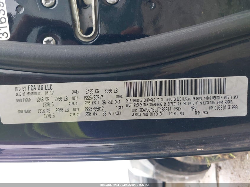 2018 Dodge Journey Se VIN: 3C4PDCAB1JT183014 Lot: 44875294