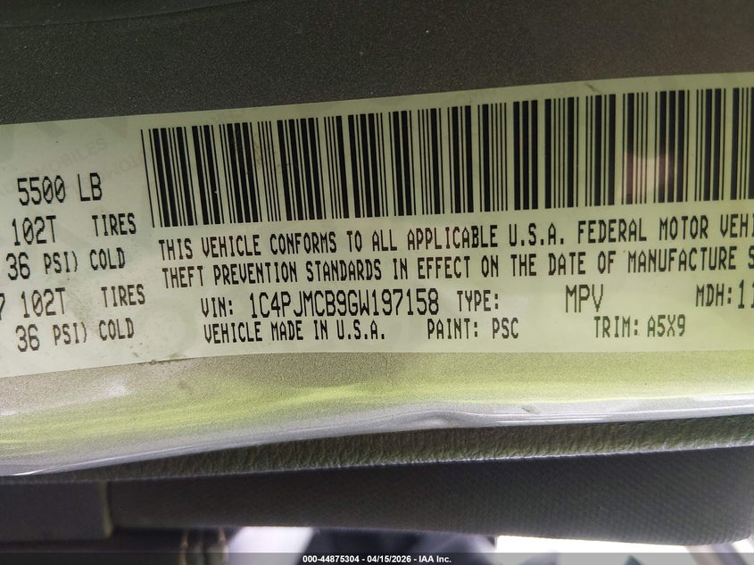 2016 Jeep Cherokee Latitude VIN: 1C4PJMCB9GW197158 Lot: 44875304