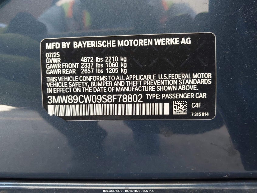 2025 BMW 3er 2.0 330I xDrive blue Lot 111044875370 Vin 3MW89CW09S8F78802