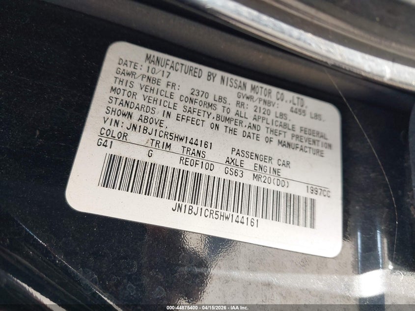 2017 Nissan Rogue Sport Sl VIN: JN1BJ1CR5HW144161 Lot: 44875400