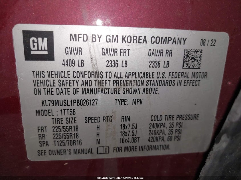 2023 Chevrolet Trailblazer Awd Rs VIN: KL79MUSL1PB026127 Lot: 44875431