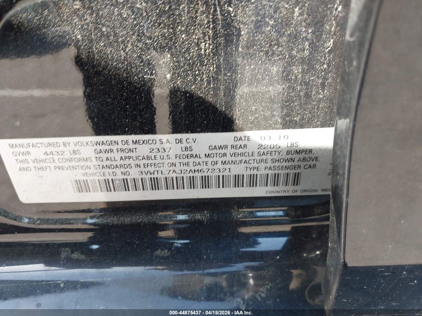 2010 Volkswagen Jetta Tdi VIN: 3VWTL7AJ2AM672321 Lot: 44875437