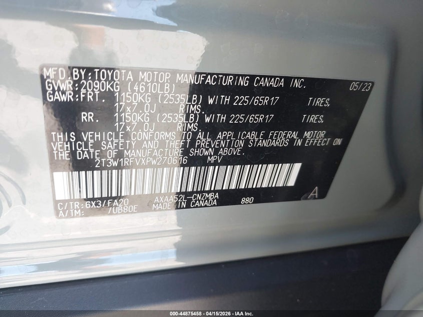 2023 Toyota Rav4 Xle VIN: 2T3W1RFVXPW270616 Lot: 44875458