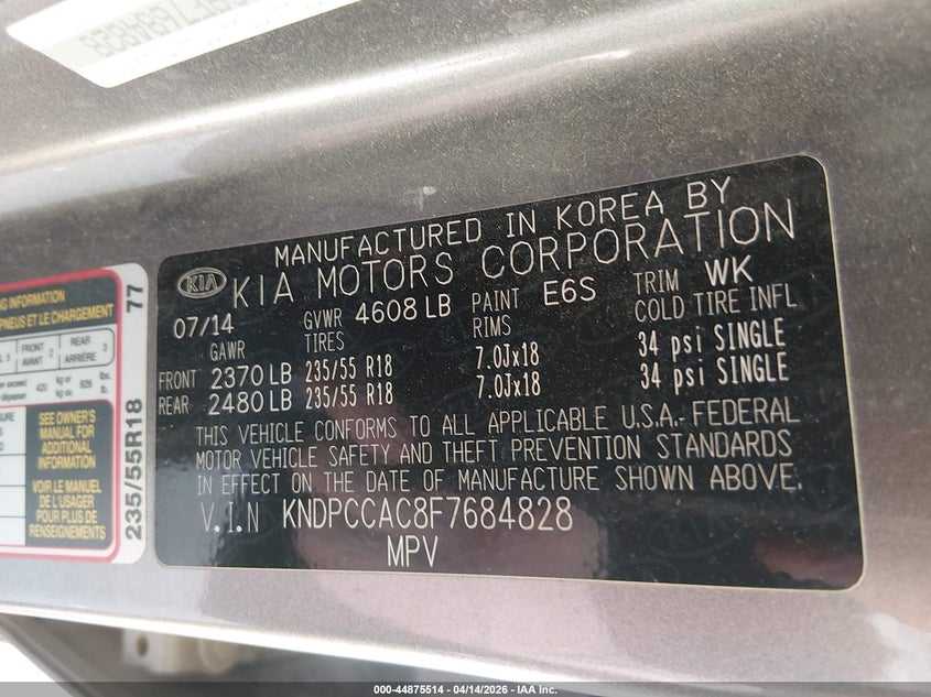 2015 Kia Sportage Ex VIN: KNDPCCAC8F7684828 Lot: 44875514