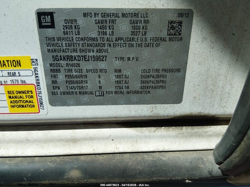 2014 Buick Enclave Leather VIN: 5GAKRBKD7EJ159627 Lot: 44875623