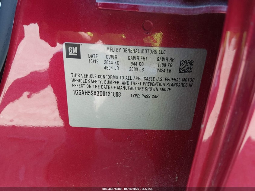 2013 Cadillac Ats Luxury VIN: 1G6AH5SX3D0131808 Lot: 44875680