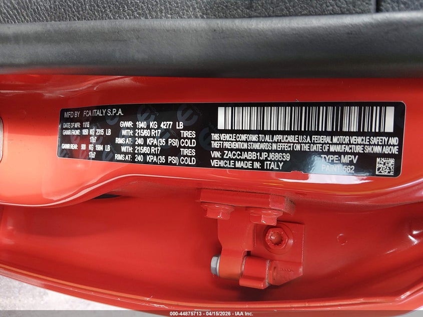 2018 JEEP RENEGADE SPORT UTILITY VEHICLE 2.4L I-4 VVT, 180HP