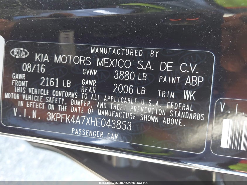 2017 Kia Forte 2.0 Lx black Lot 111044875765 Vin 3KPFK4A7XHE043853
