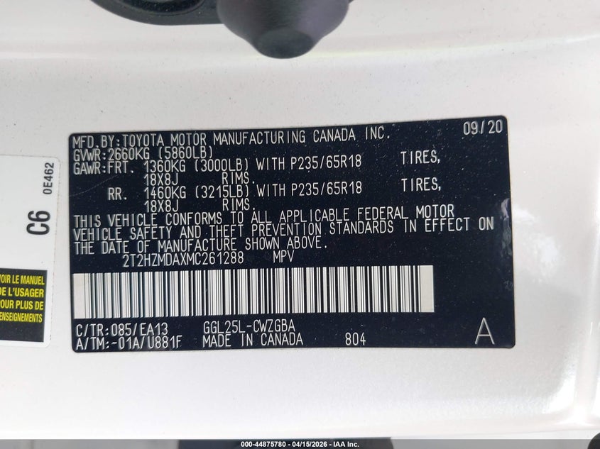 2021 Lexus Rx 350 VIN: 2T2HZMDAXMC261288 Lot: 44875780