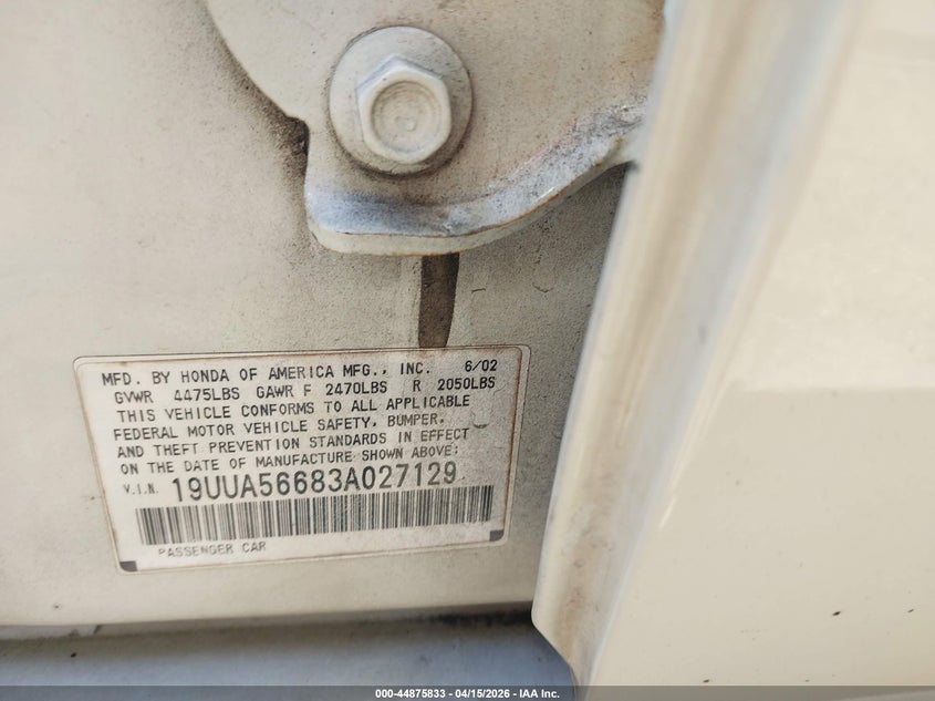 2003 Acura Tl 3.2 VIN: 19UUA56683A027129 Lot: 44875833