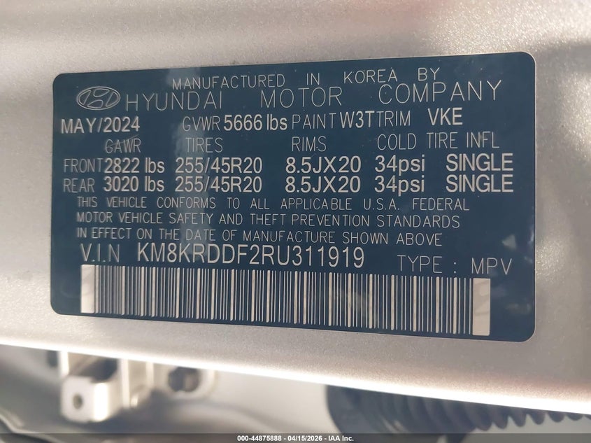 2024 Hyundai Ioniq 5 Limited VIN: KM8KRDDF2RU311919 Lot: 44875888