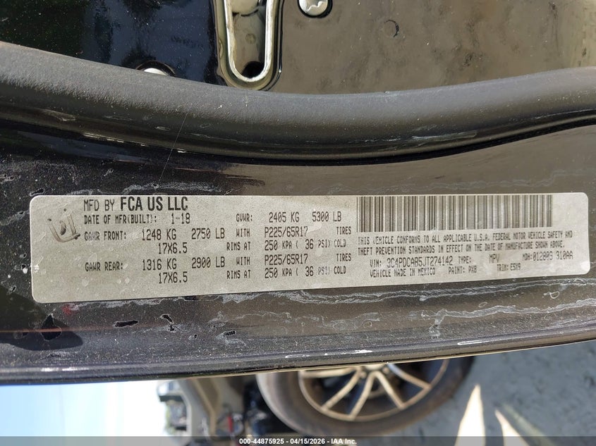 2018 Dodge Journey Se VIN: 3C4PDCAB5JT274142 Lot: 44875925