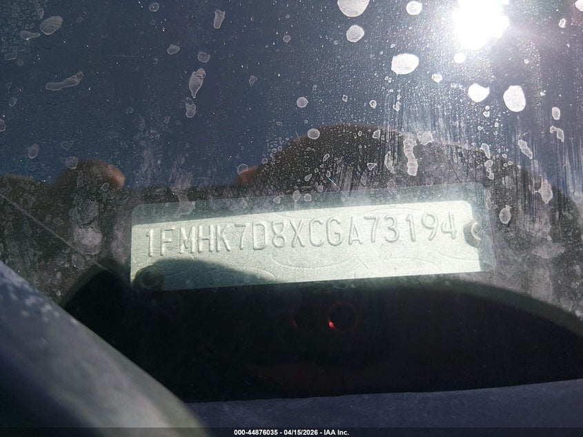 2012 Ford Explorer Xlt VIN: 1FMHK7D8XCGA73194 Lot: 44876035