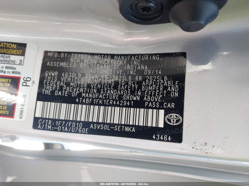 2014 Toyota Camry Le VIN: 4T4BF1FK1ER442941 Lot: 44876194