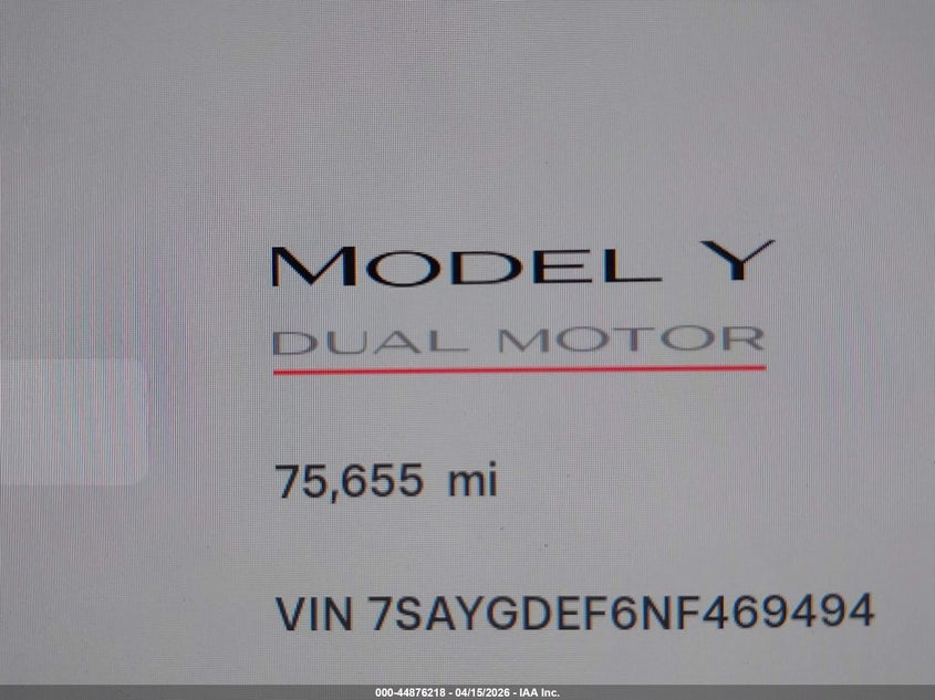 2022 Tesla Model Y Performance Dual Motor All-Wheel Drive VIN: 7SAYGDEF6NF469494 Lot: 44876218