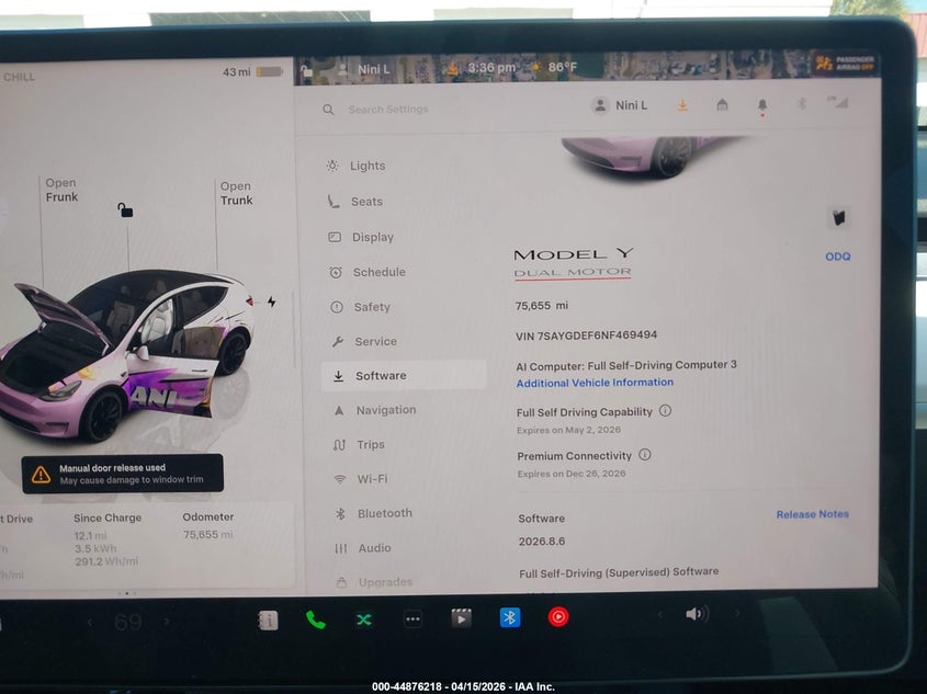 2022 Tesla Model Y Performance Dual Motor All-Wheel Drive VIN: 7SAYGDEF6NF469494 Lot: 44876218