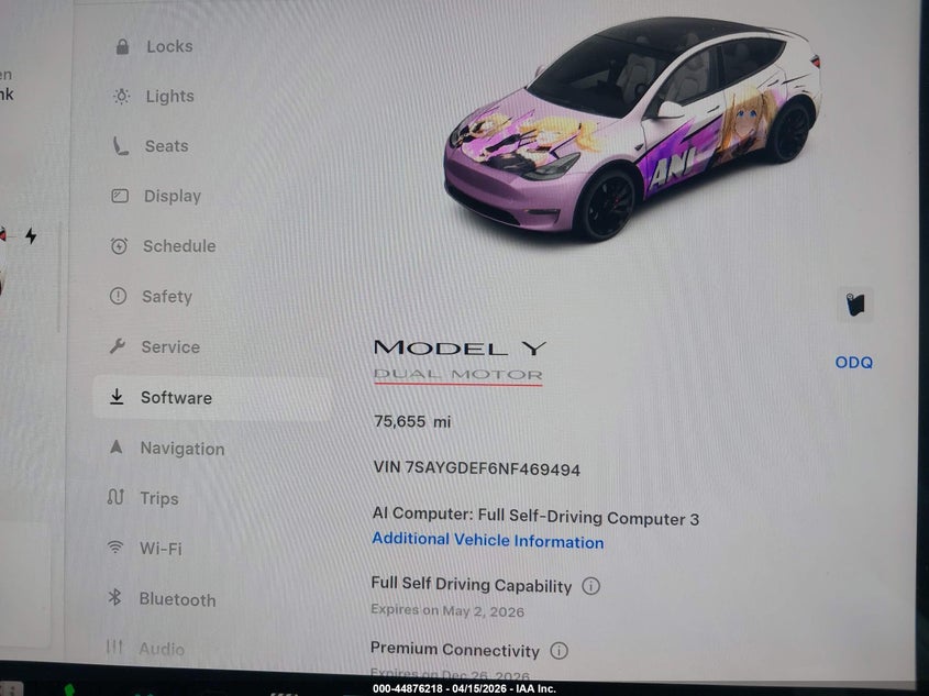 2022 Tesla Model Y Performance Dual Motor All-Wheel Drive VIN: 7SAYGDEF6NF469494 Lot: 44876218