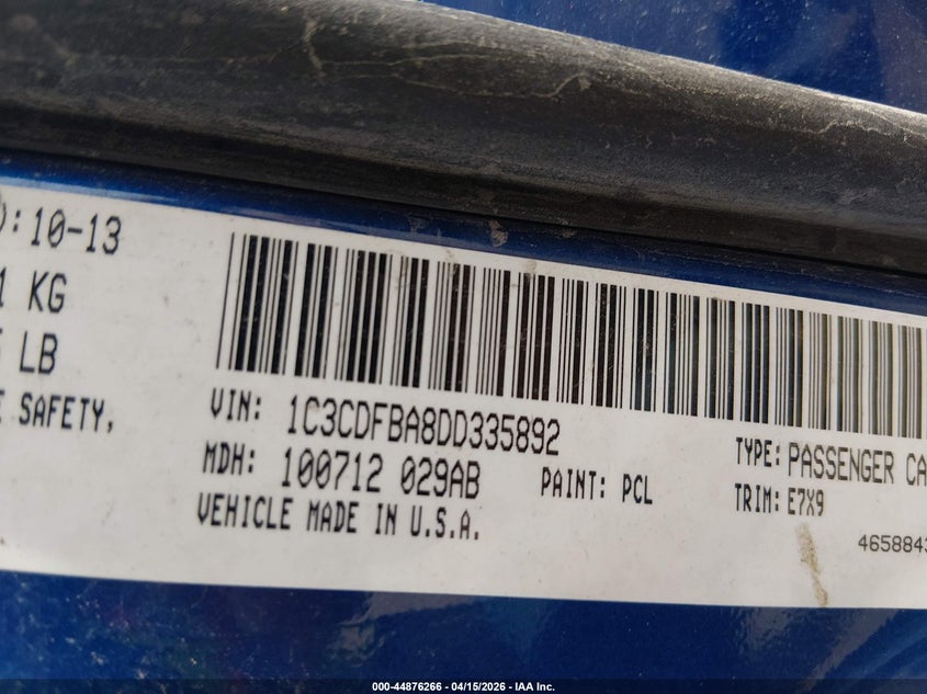 2013 Dodge Dart Sxt VIN: 1C3CDFBA8DD335892 Lot: 44876266